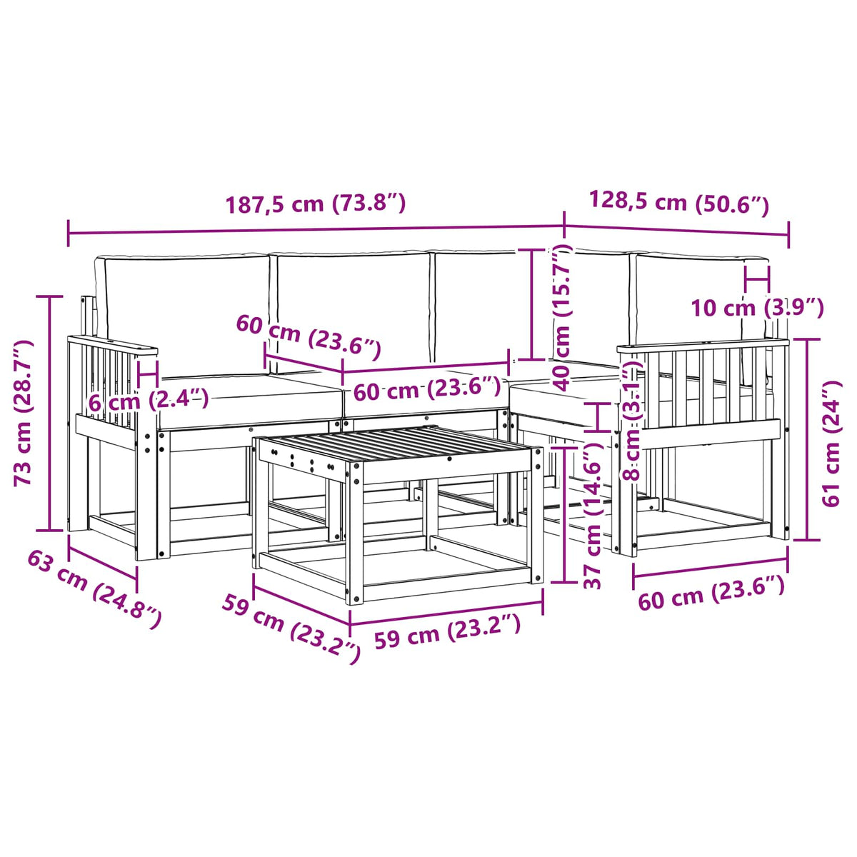 Set vanjskih sofa 5 kom. Bijela i svjetlosiva Poliester
