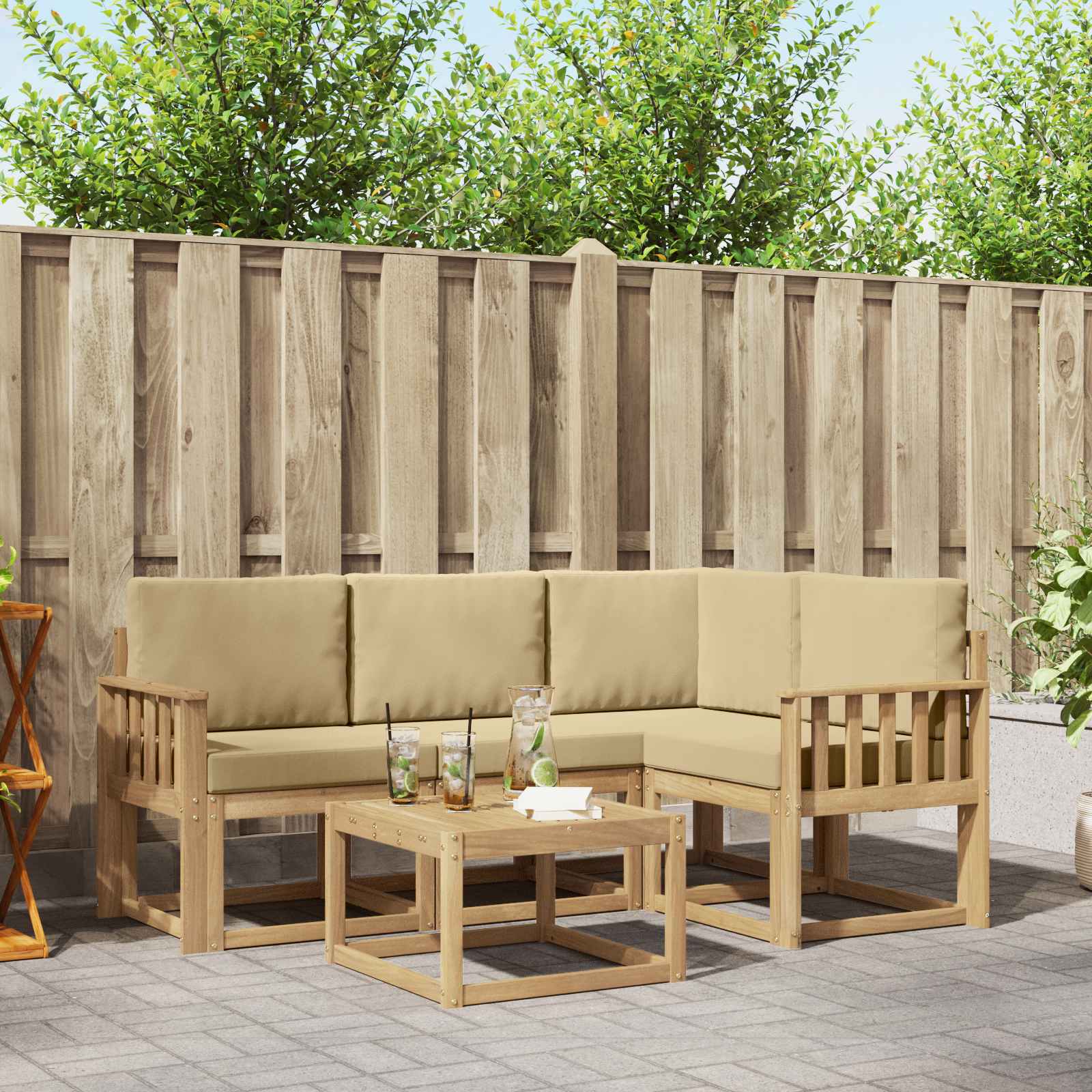 Set vanjskih sofa s jastukom 5 pcs Bijela i bež