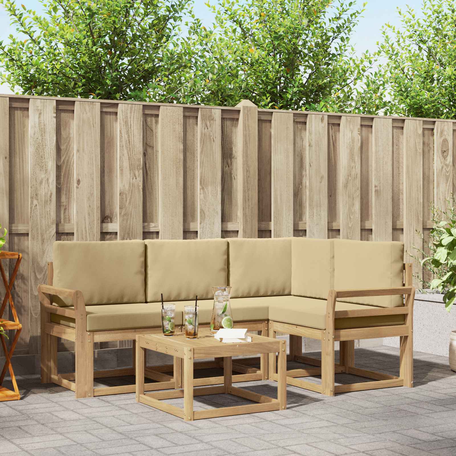 Set vanjskih sofa s jastukom 5 pcs Bijela i bež