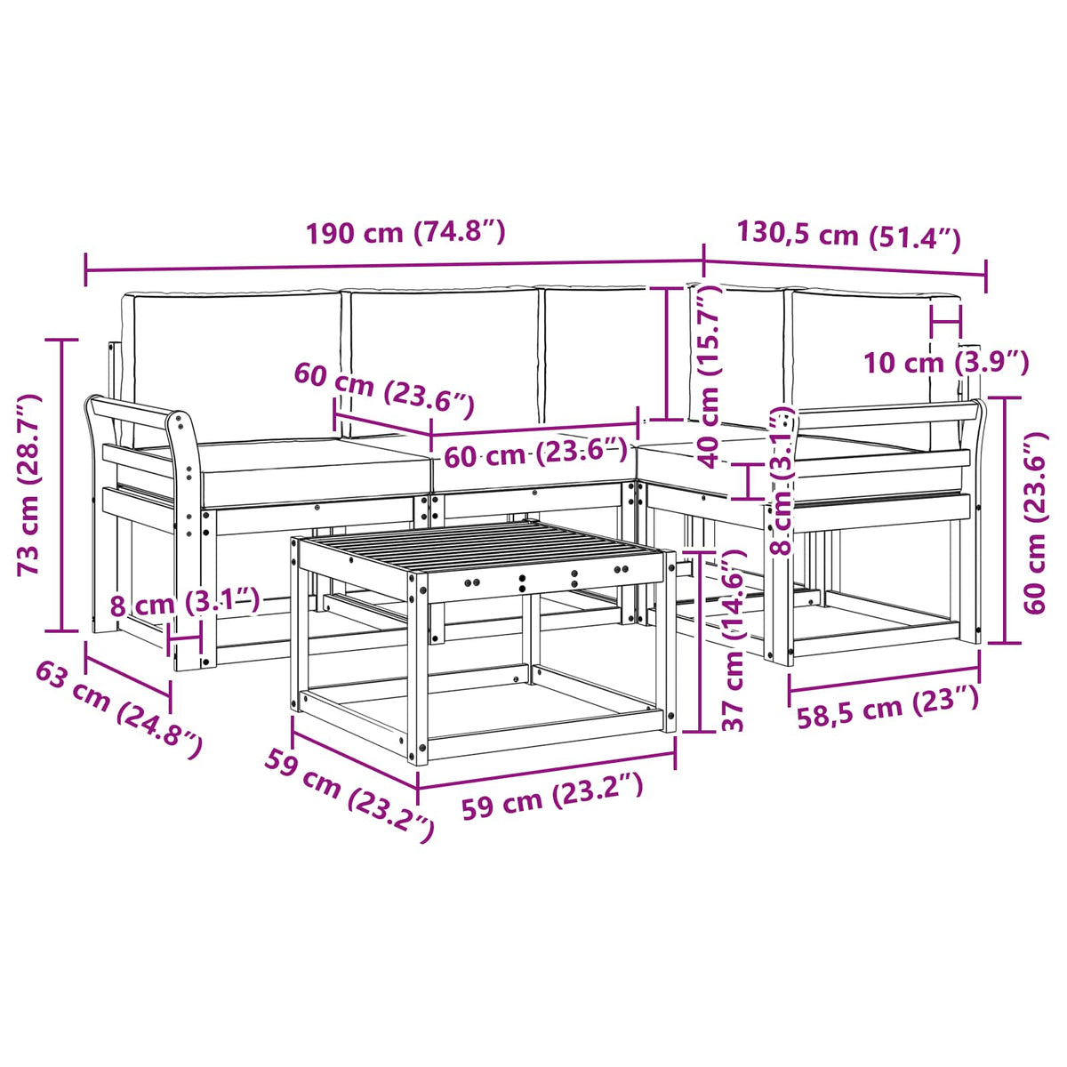 Set vanjskih sofa s jastukom 5 pcs Bijela i bež