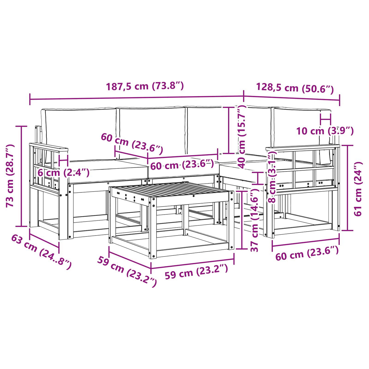 Set vanjskih sofa s jastukom 5 pcs Bijela i krem