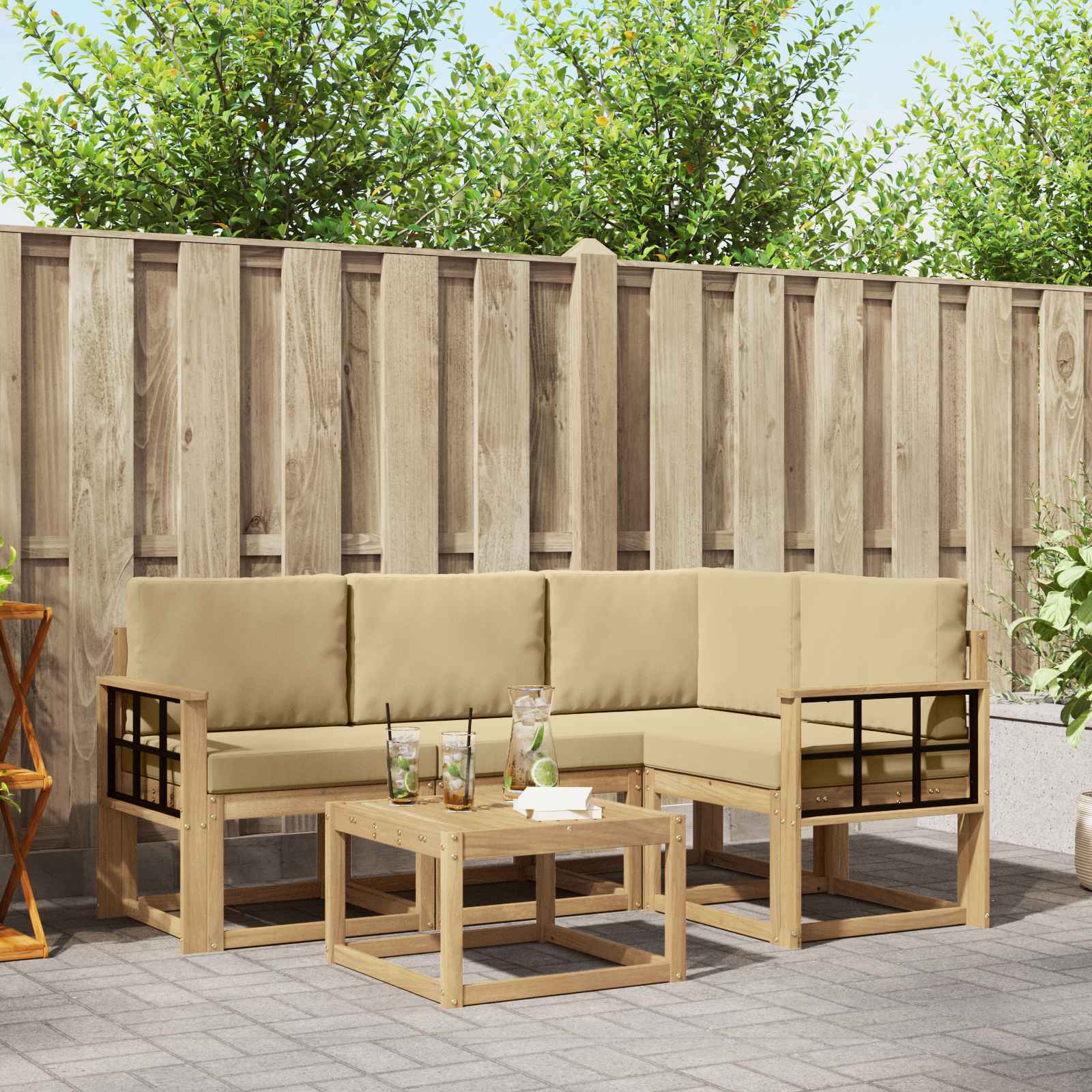 Set vanjskih sofa s jastukom 5 pcs Bijela i bež