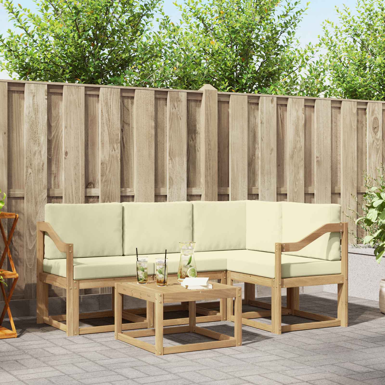 Set vanjskih sofa s jastukom 5 pcs Bijela i krem