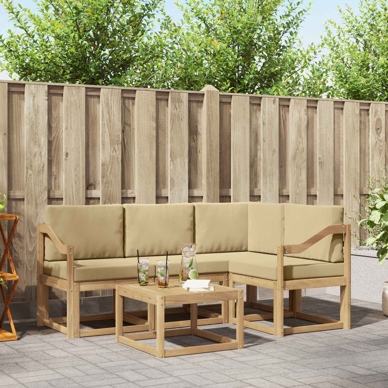 Set vanjskih sofa s jastukom 5 pcs Bijela i bež