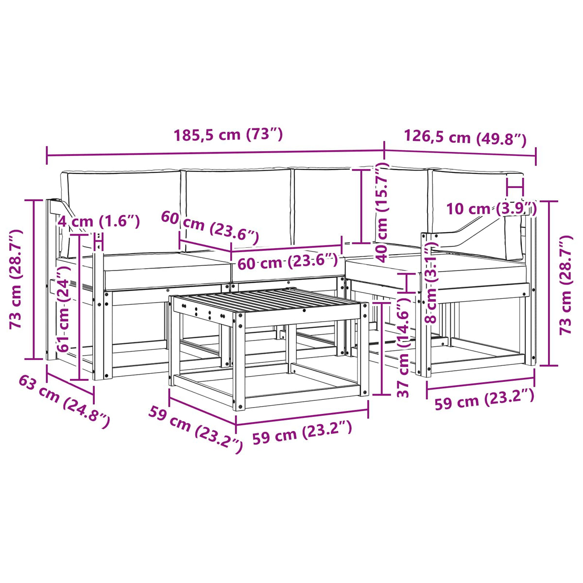 Set vanjskih sofa s jastukom 5 pcs Bijela i bež