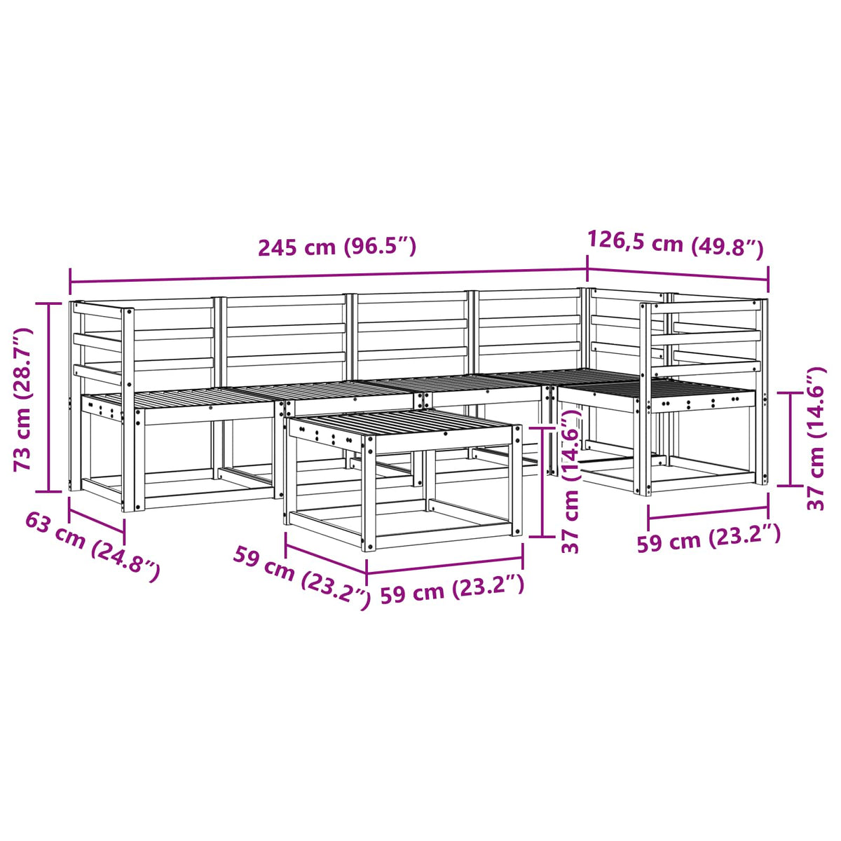 Set vanjskih sofa 6 pcs Bijela Čvrsto drvo akacije