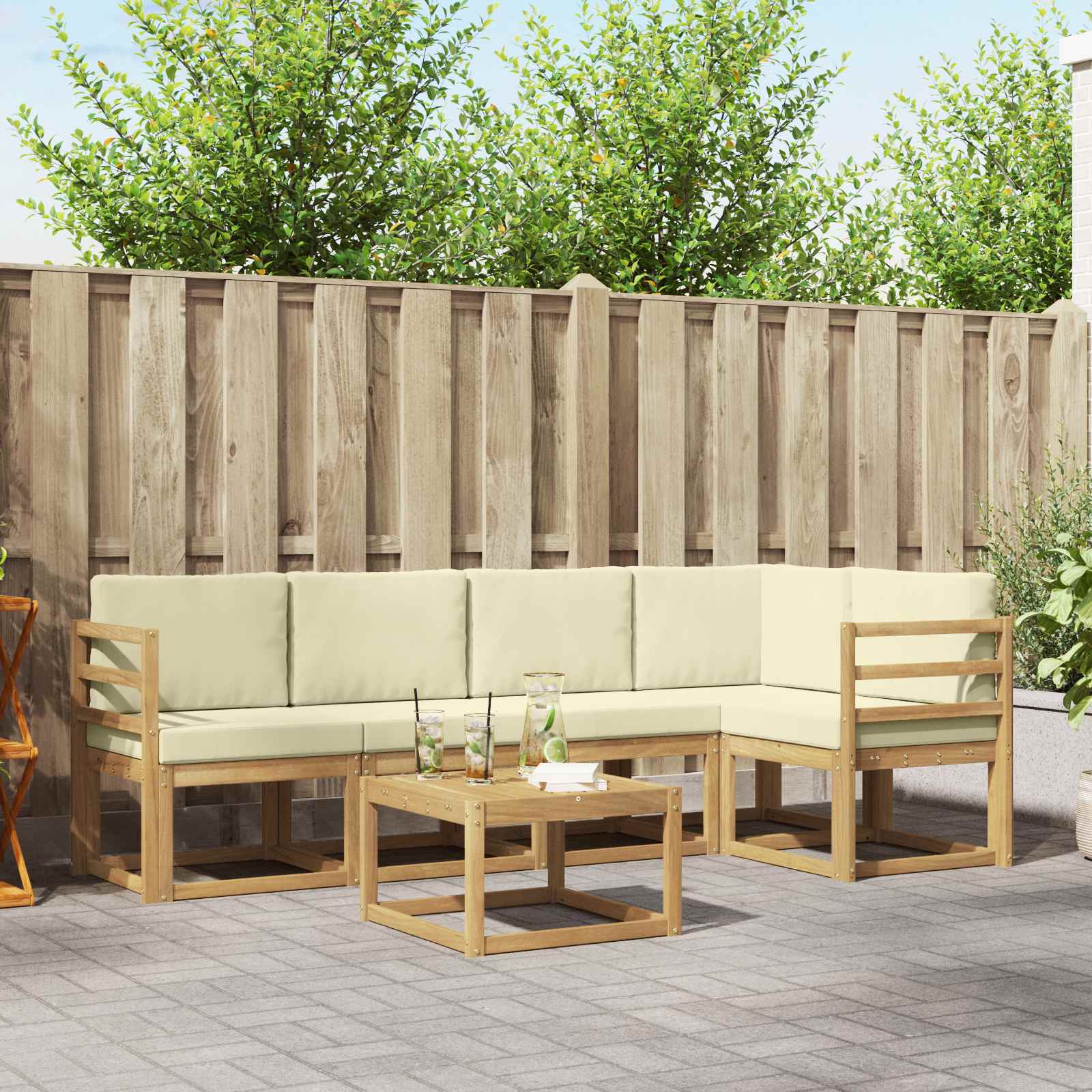 Set vanjskih sofa 6 pcs Bijela i krem Čvrsto drvo akacije