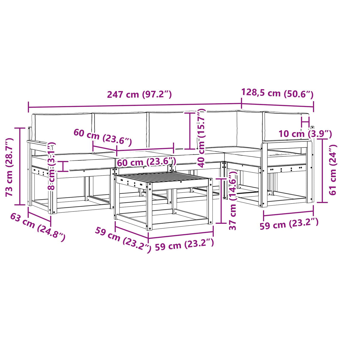 Set vanjskih sofa 6 pcs Bijela i antracit Čvrsto drvo akacije