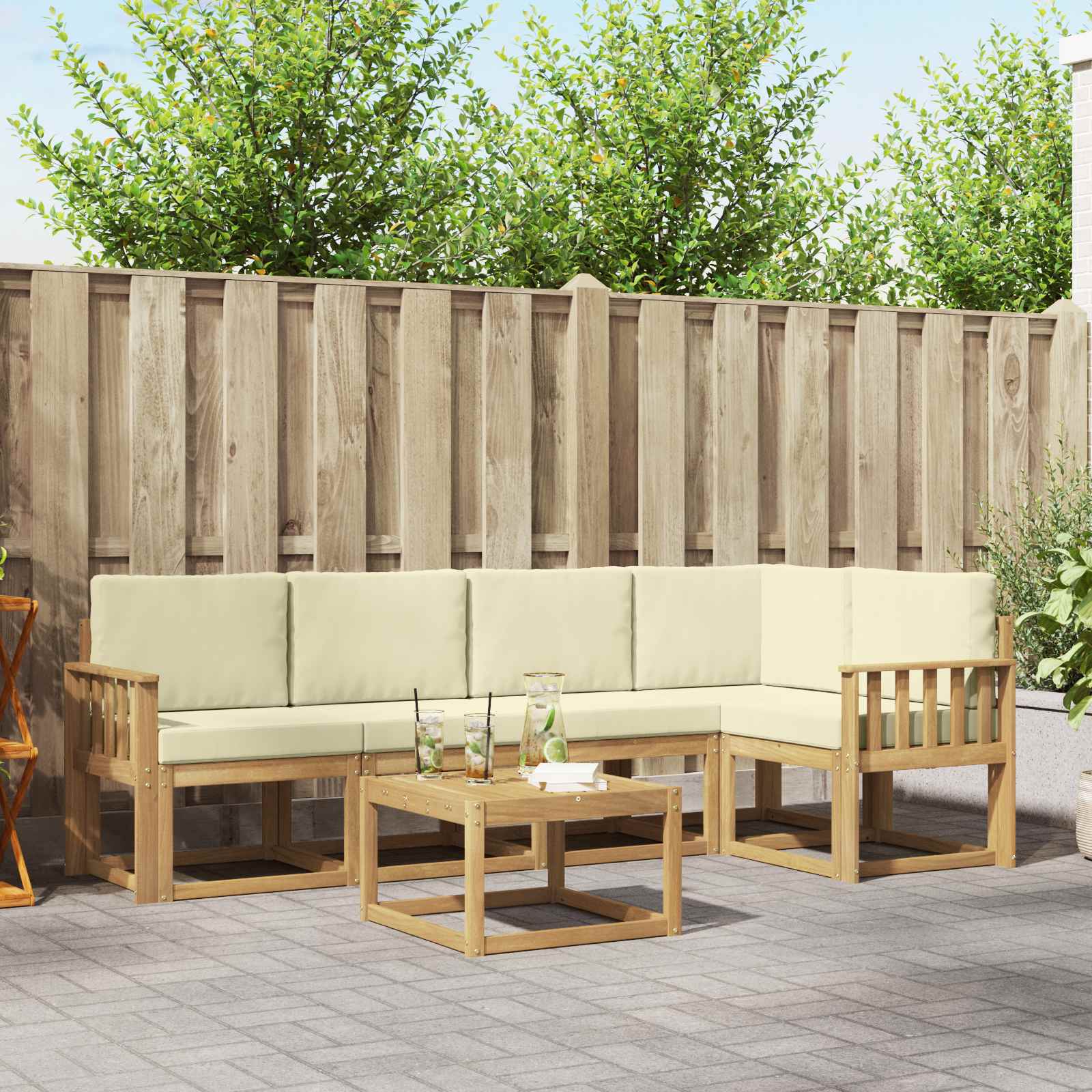 Set vanjskih sofa 6 pcs Bijela i krem Čvrsto drvo akacije