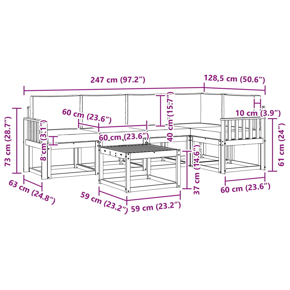 Set vanjskih sofa 6 pcs Bijela i svjetlosiva