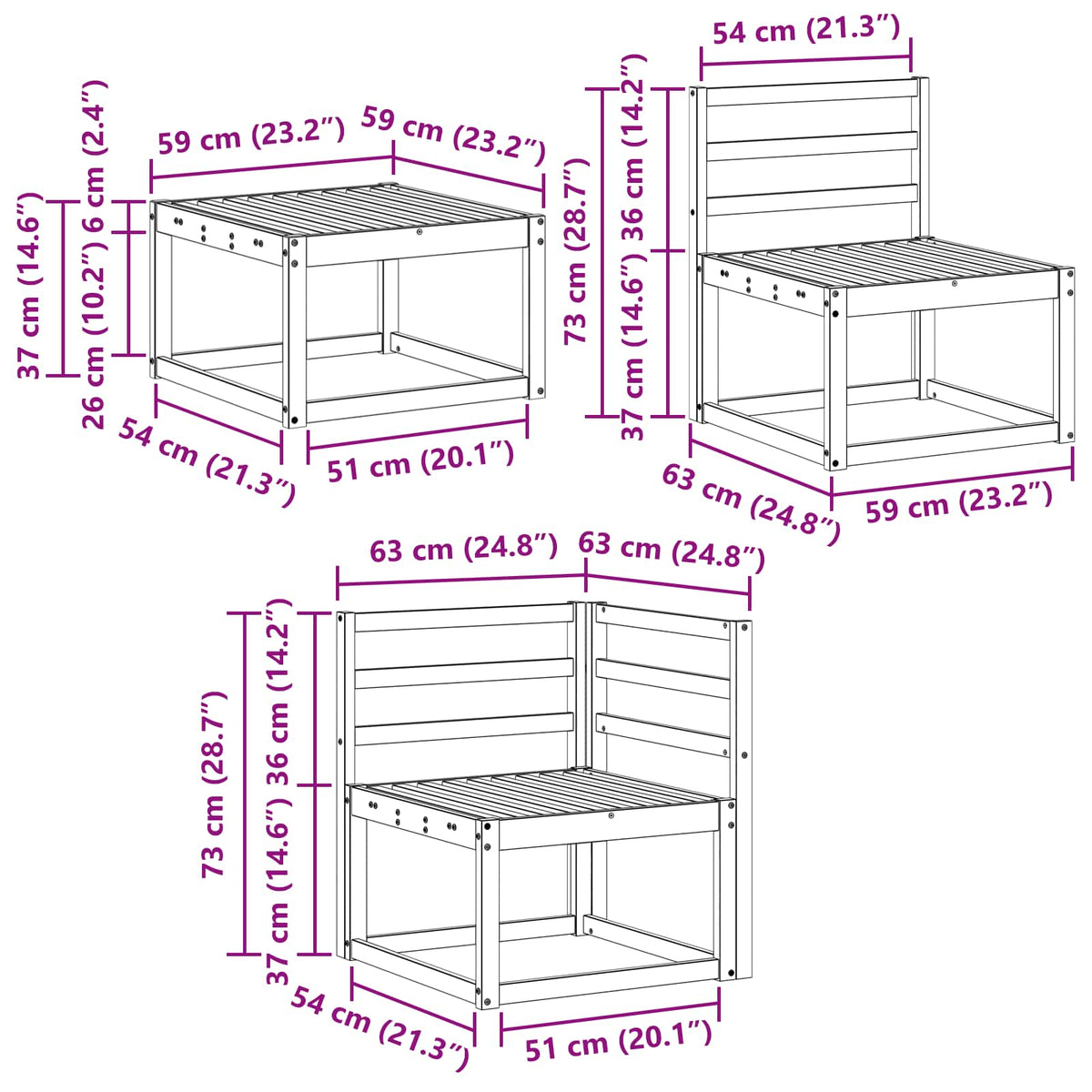 Set vanjskih sofa 6 kom. Bijela Čvrsto drvo akacije
