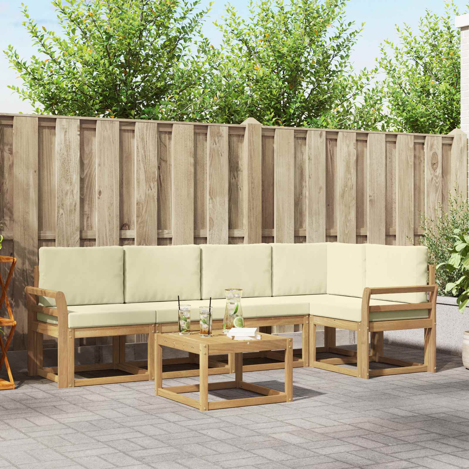 Set vanjskih sofa 6 pcs Bijela i krem Čvrsto drvo akacije