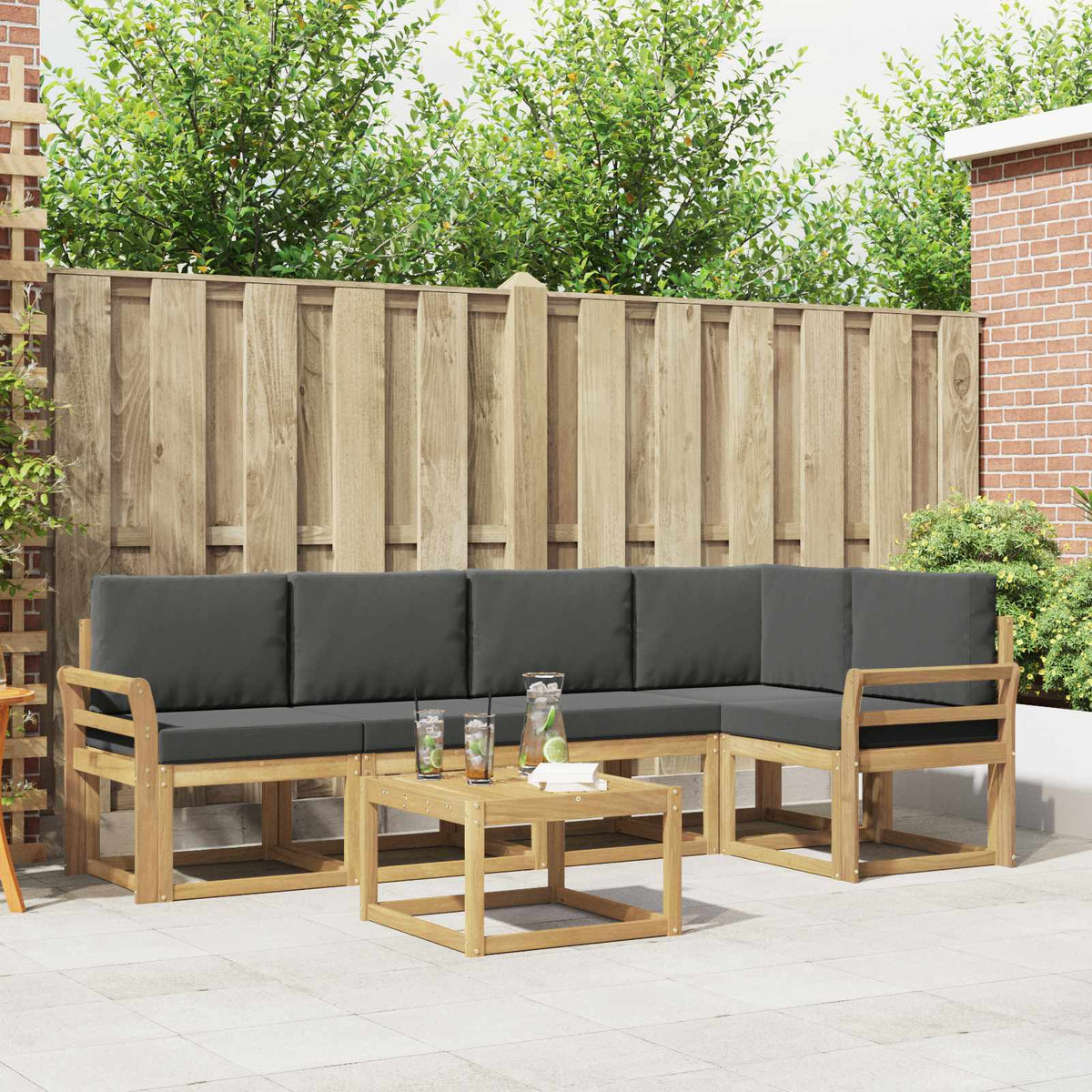 Set vanjskih sofa 6 kom. Bijela i antracit Čvrsto drvo akacije