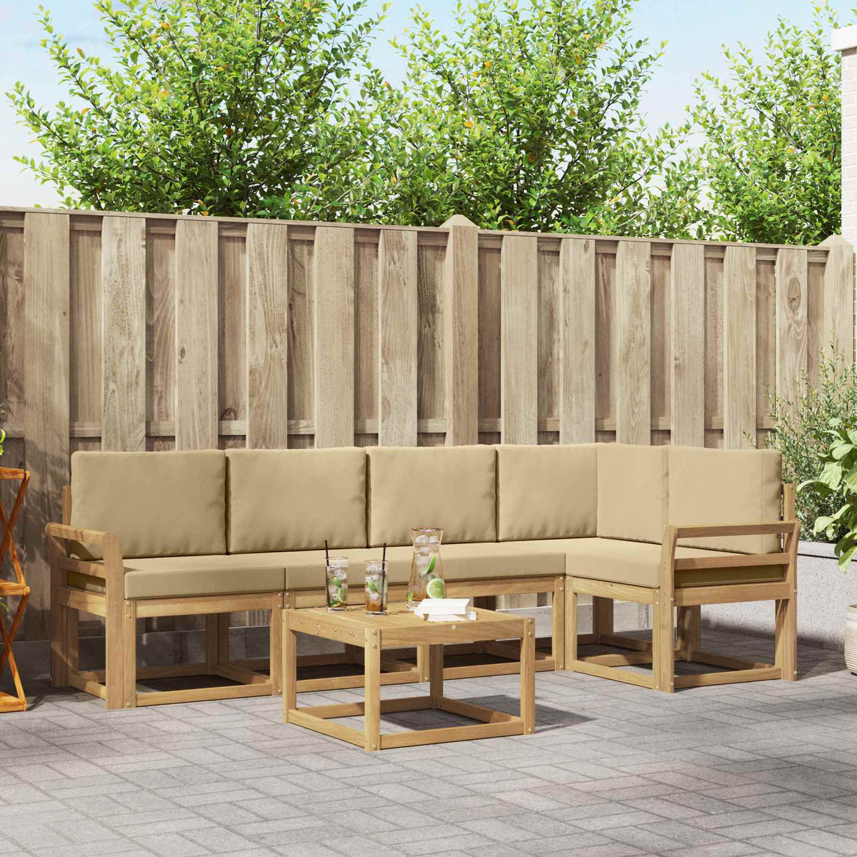 Set vanjskih sofa 6 kom. Bijela i bež Čvrsto drvo akacije