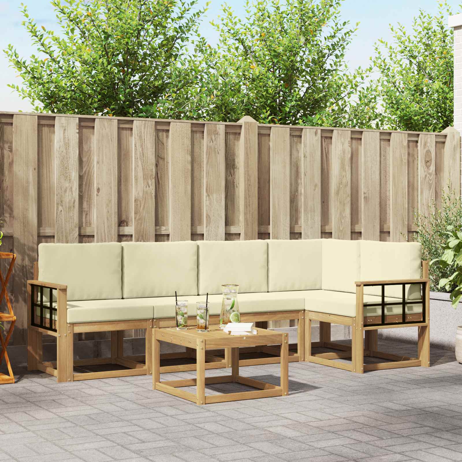 Set vanjskih sofa 6 pcs Bijela i krem Čvrsto drvo akacije
