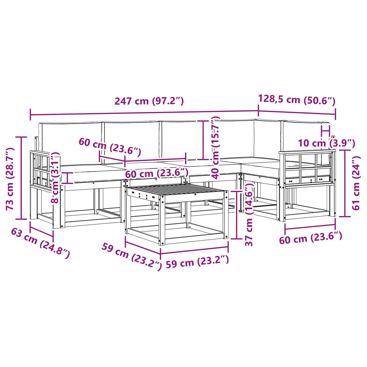 Set vanjskih sofa 6 pcs Bijela i krem Čvrsto drvo akacije