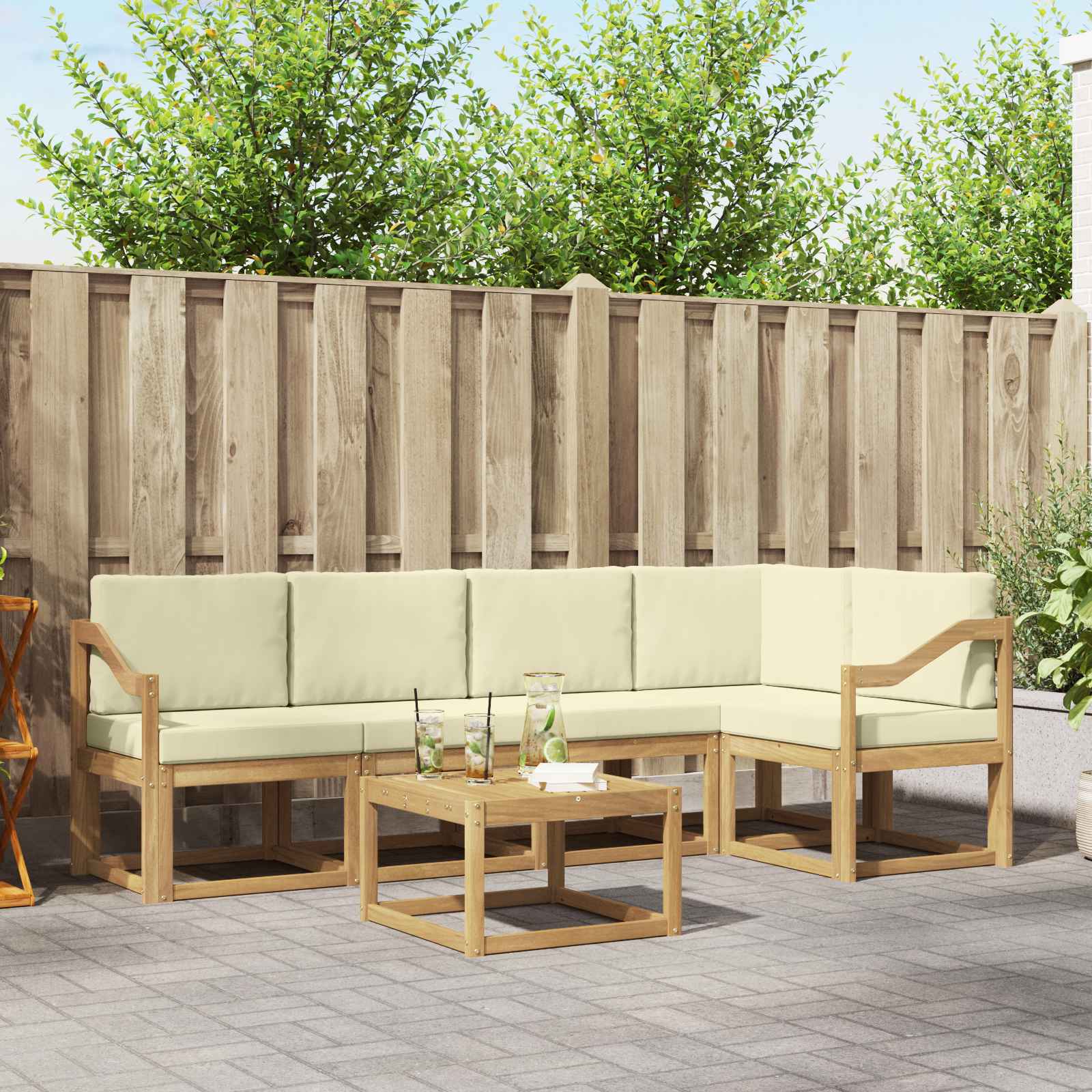 Set vanjskih sofa 6 pcs Bijela i krem Čvrsto drvo akacije