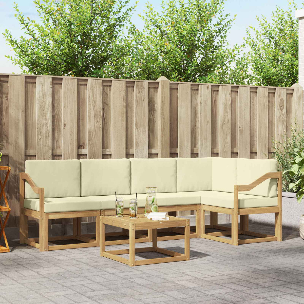 Set vanjskih sofa 6 kom. Bijela i krem Čvrsto drvo akacije