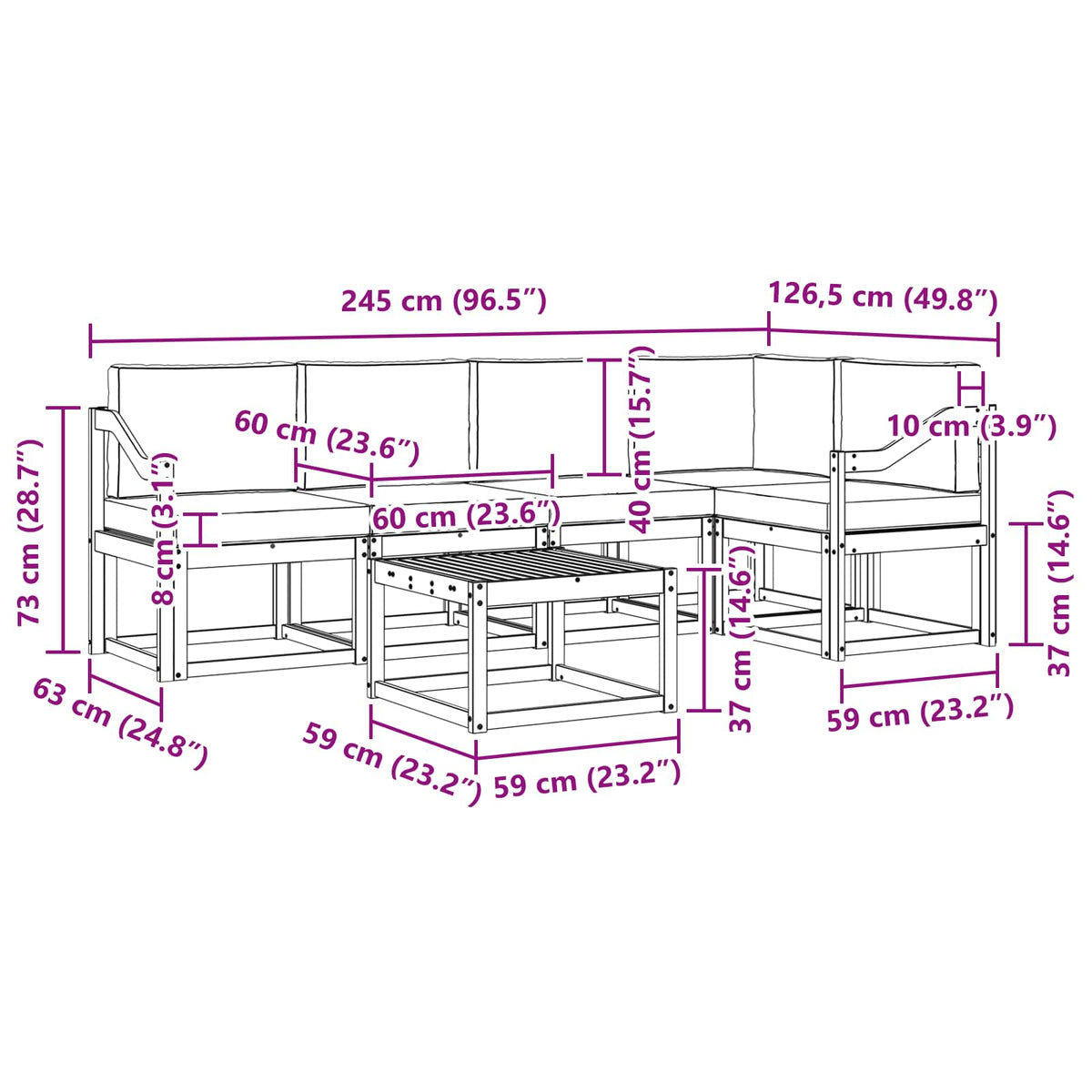 Set vanjskih sofa 6 pcs Bijela i krem Čvrsto drvo akacije