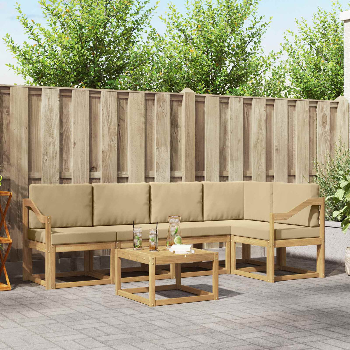 Set vanjskih sofa 6 kom. Bijela i bež Čvrsto drvo akacije