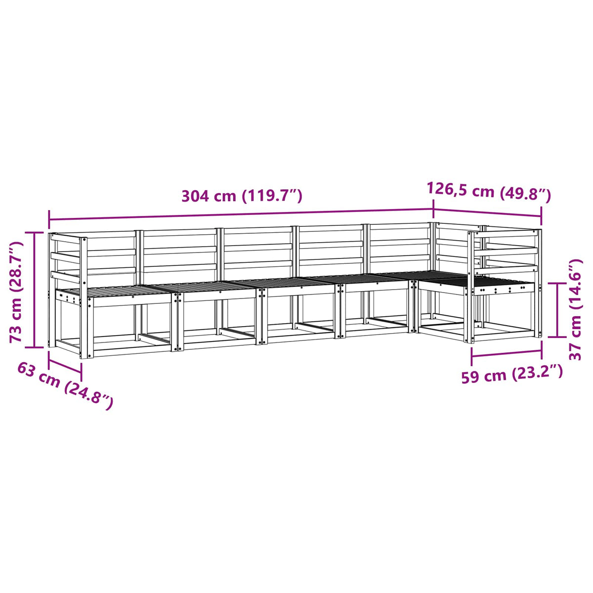 Set vanjskih sofa 6 pcs Bijela Čvrsto drvo akacije
