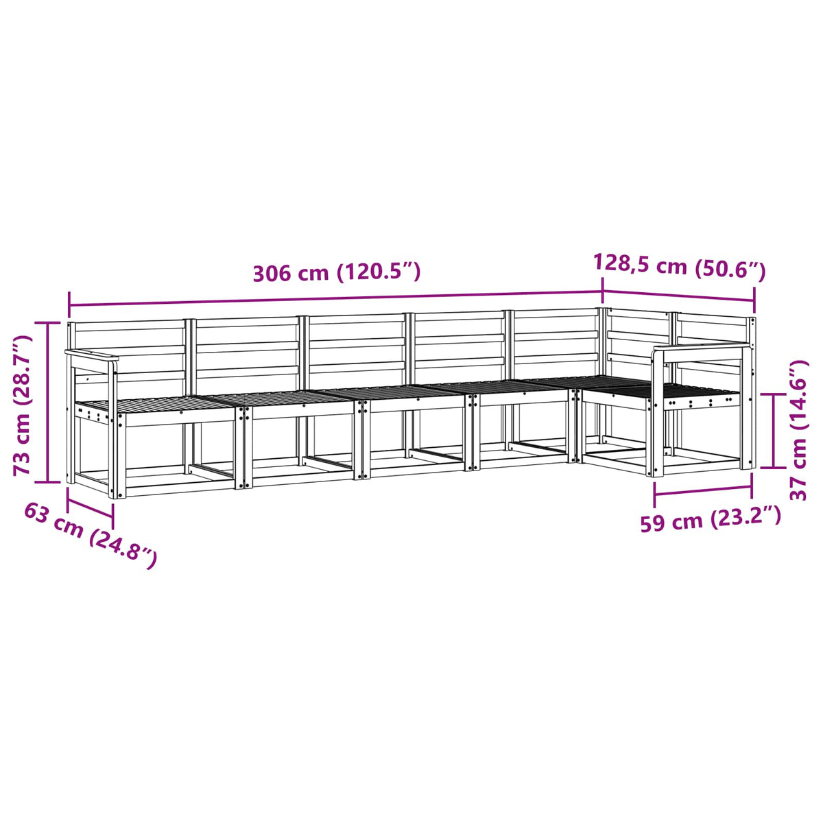 Set vanjskih sofa 6 pcs Bijela Čvrsto drvo akacije
