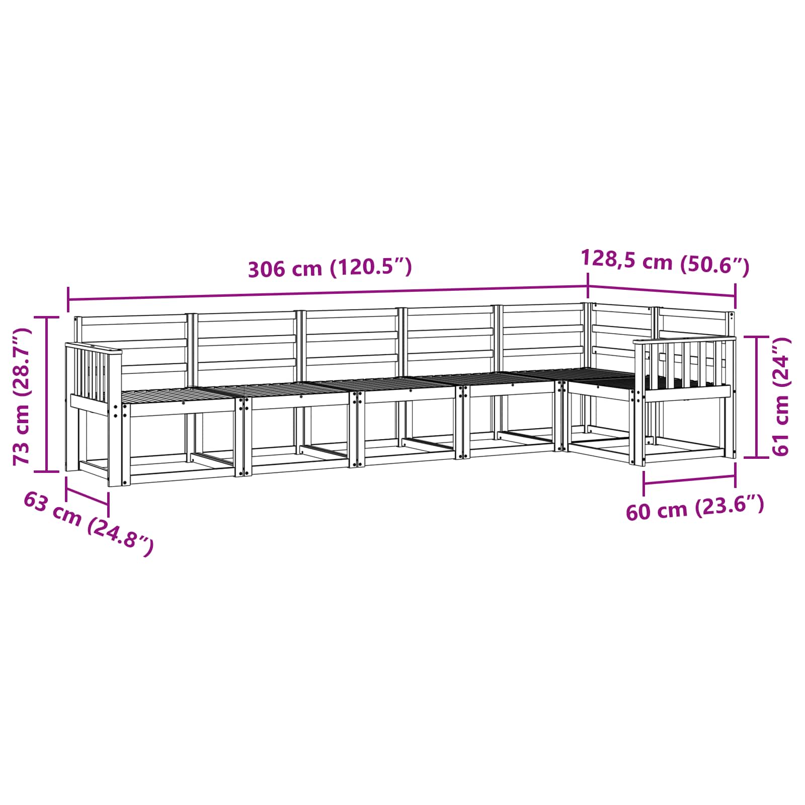 Set vanjskih sofa 6 pcs Bijela Čvrsto drvo akacije
