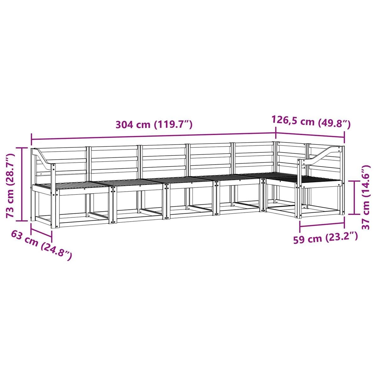 Set vanjskih sofa 6 pcs Bijela Čvrsto drvo akacije