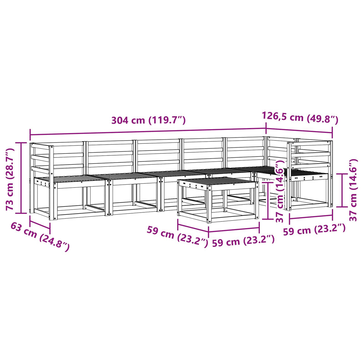 Set vanjskih sofa 7 pcs Bijela Čvrsto drvo akacije