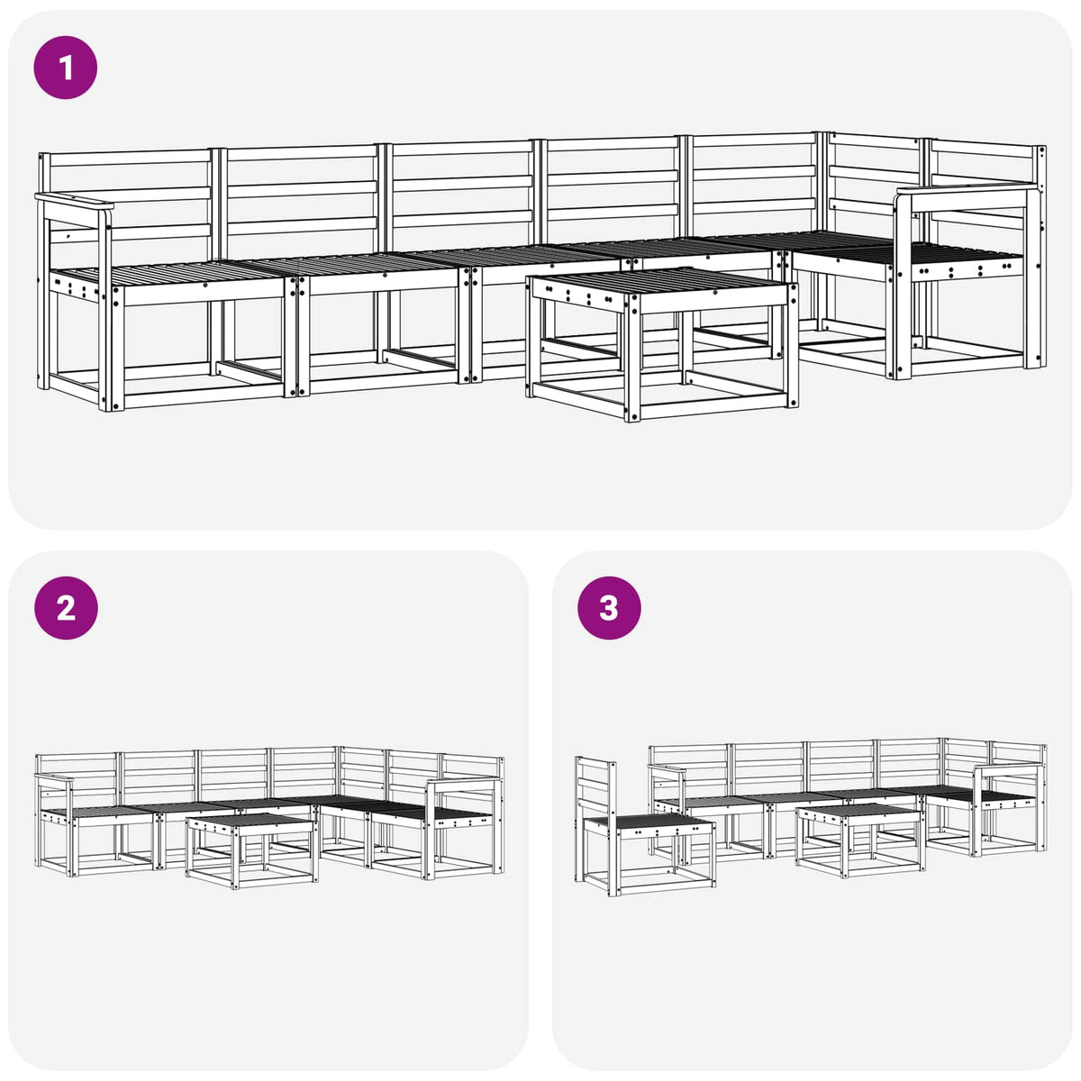 Set vanjskih sofa 7 pcs Bijela Čvrsto drvo akacije