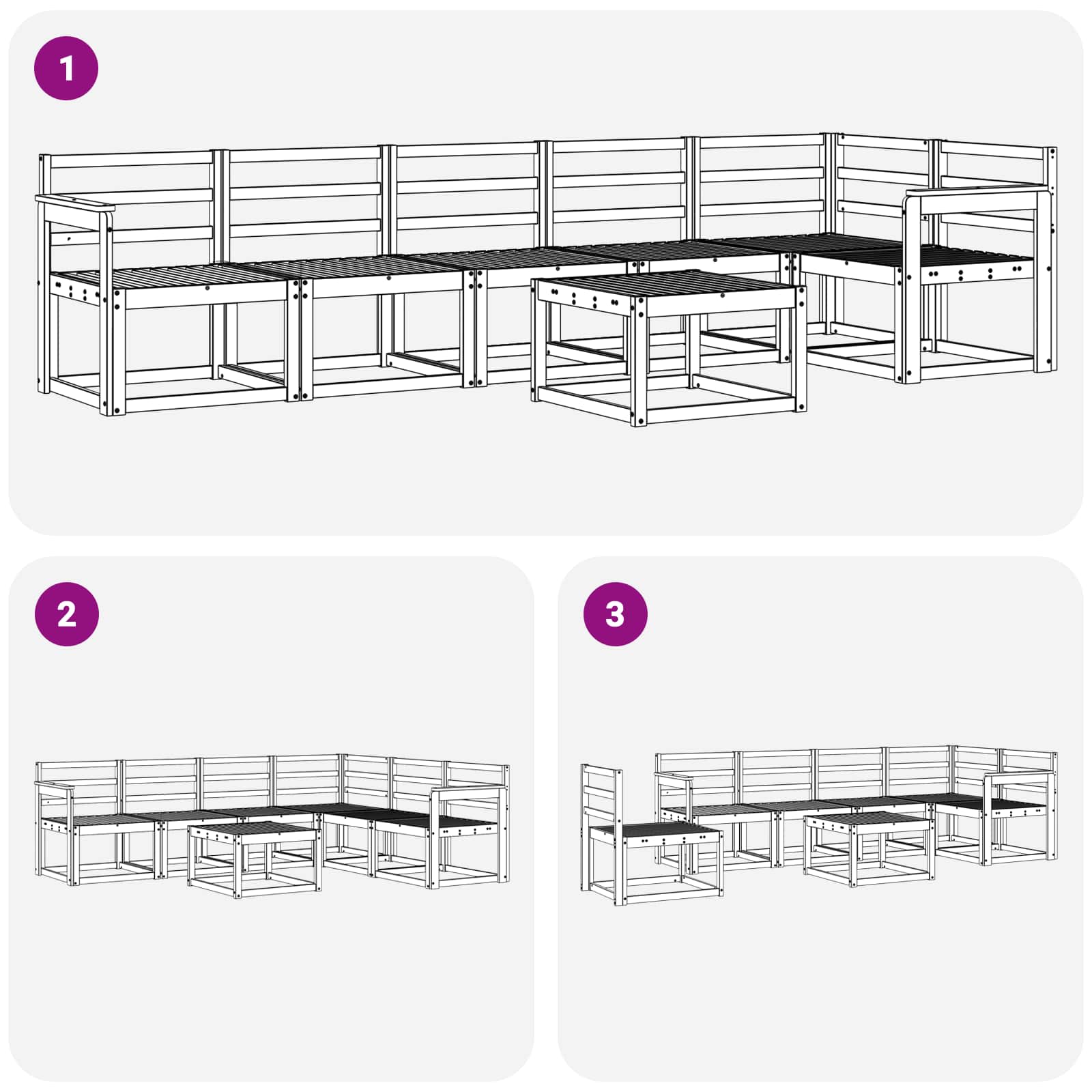 Set vanjskih sofa 7 pcs Bijela Čvrsto drvo akacije