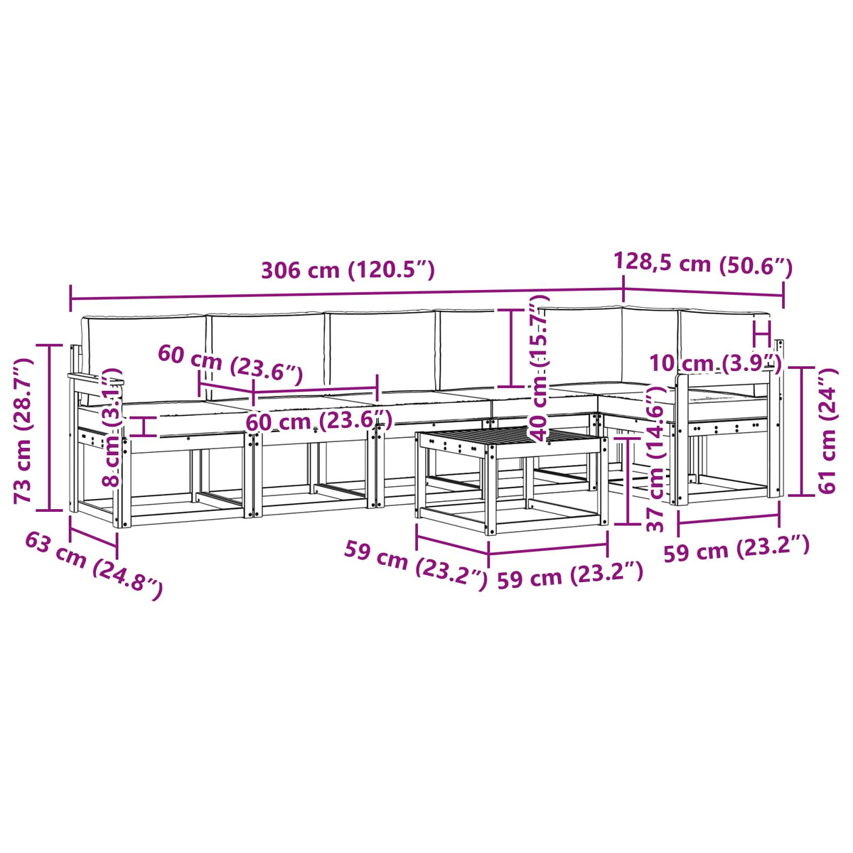 Set vanjskih sofa s jastukom 7 pcs Bijela i krem Poliester
