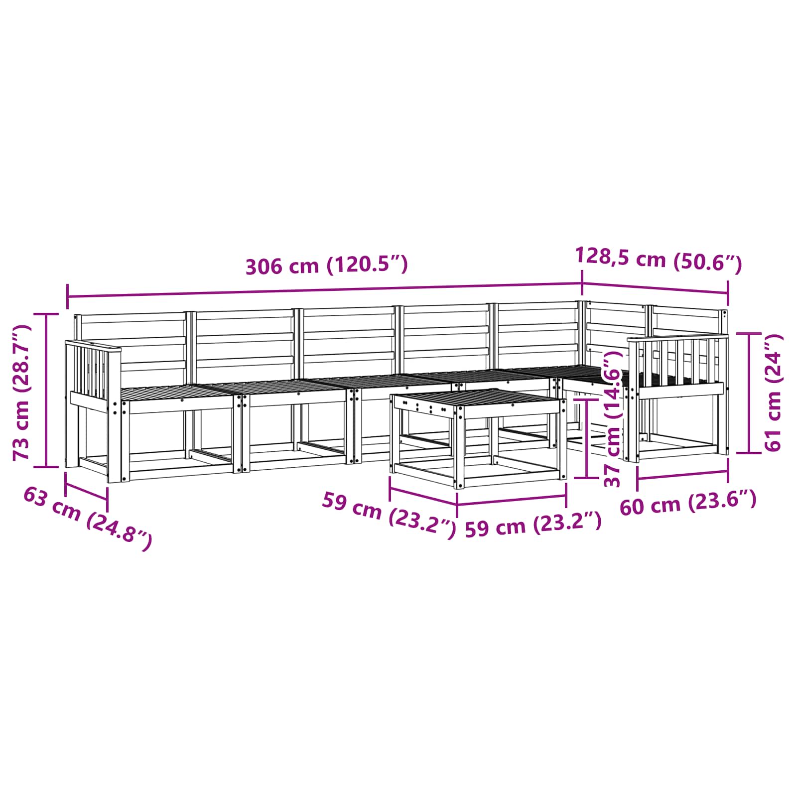Set vanjskih sofa 7 pcs Bijela Čvrsto drvo akacije