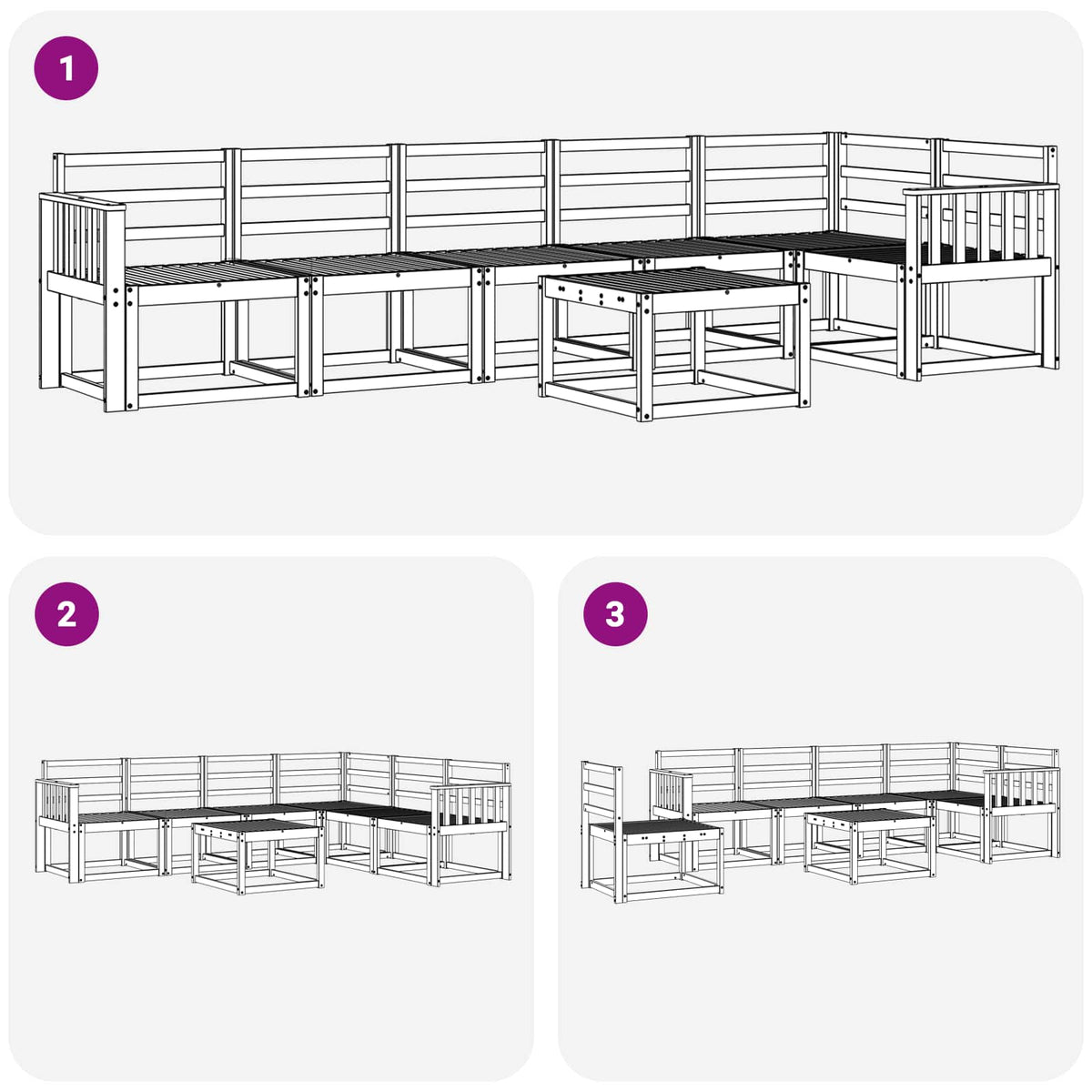 Set vanjskih sofa 7 pcs Bijela Čvrsto drvo akacije