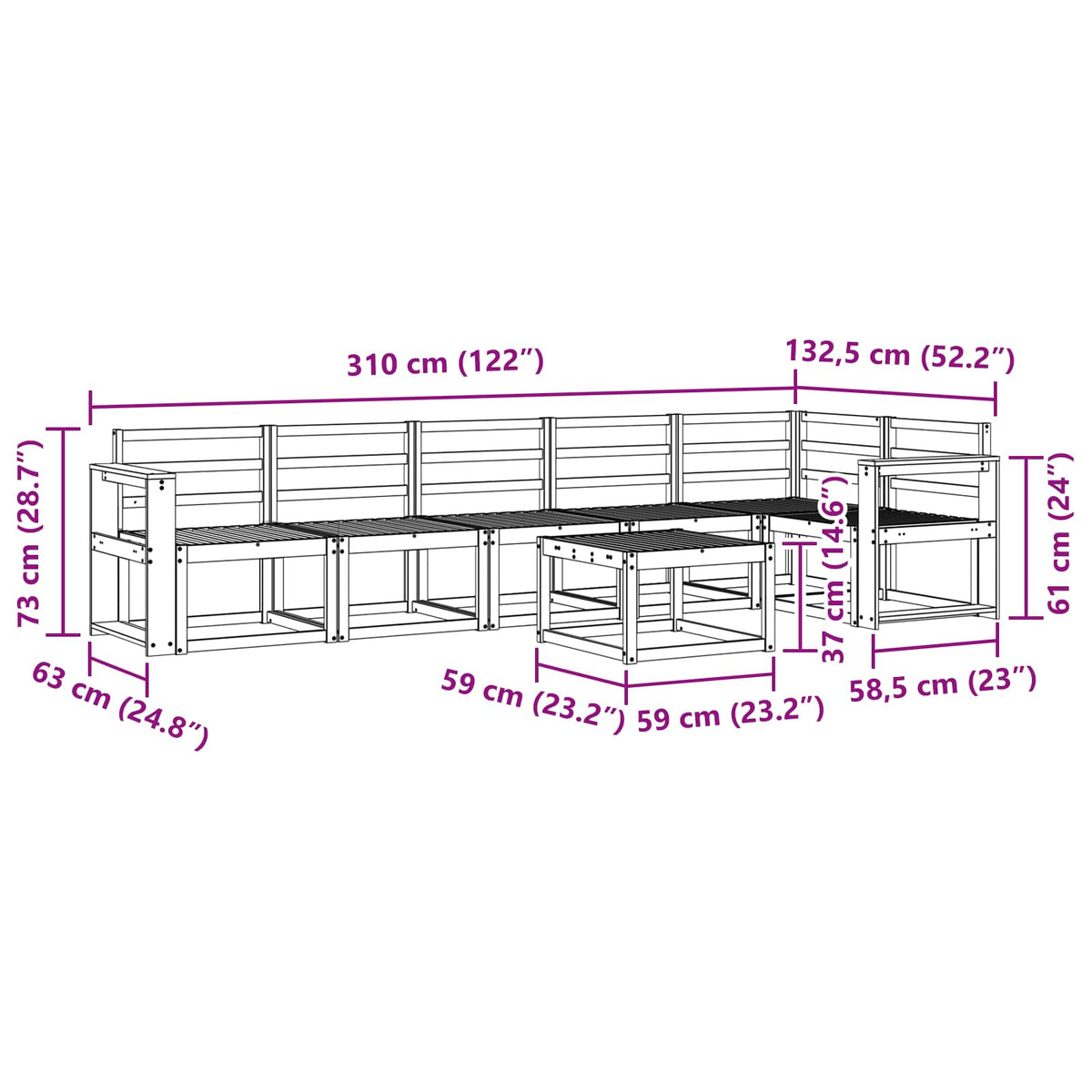 Set vanjskih sofa 7 pcs Bijela Čvrsto drvo akacije