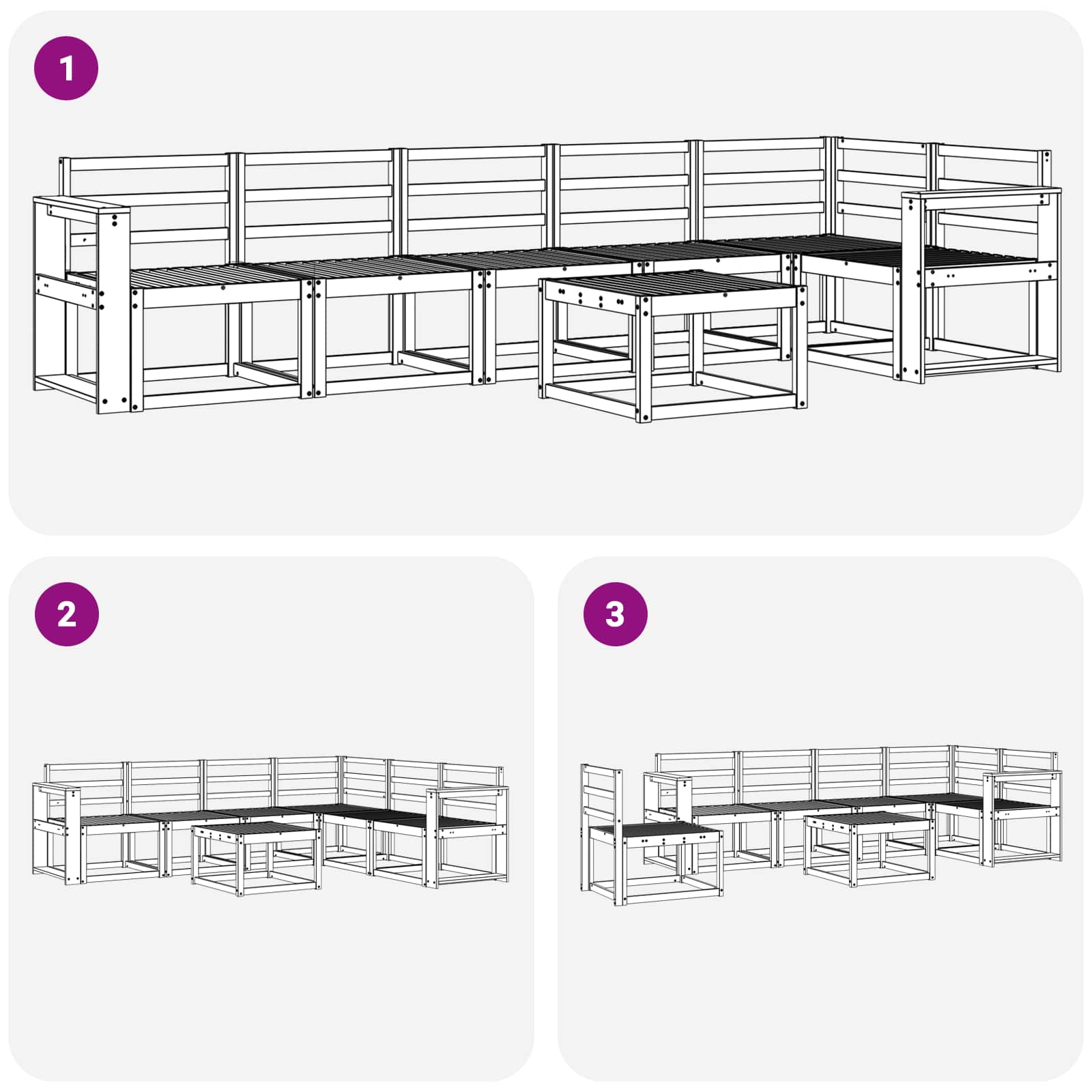 Set vanjskih sofa 7 pcs Bijela Čvrsto drvo akacije