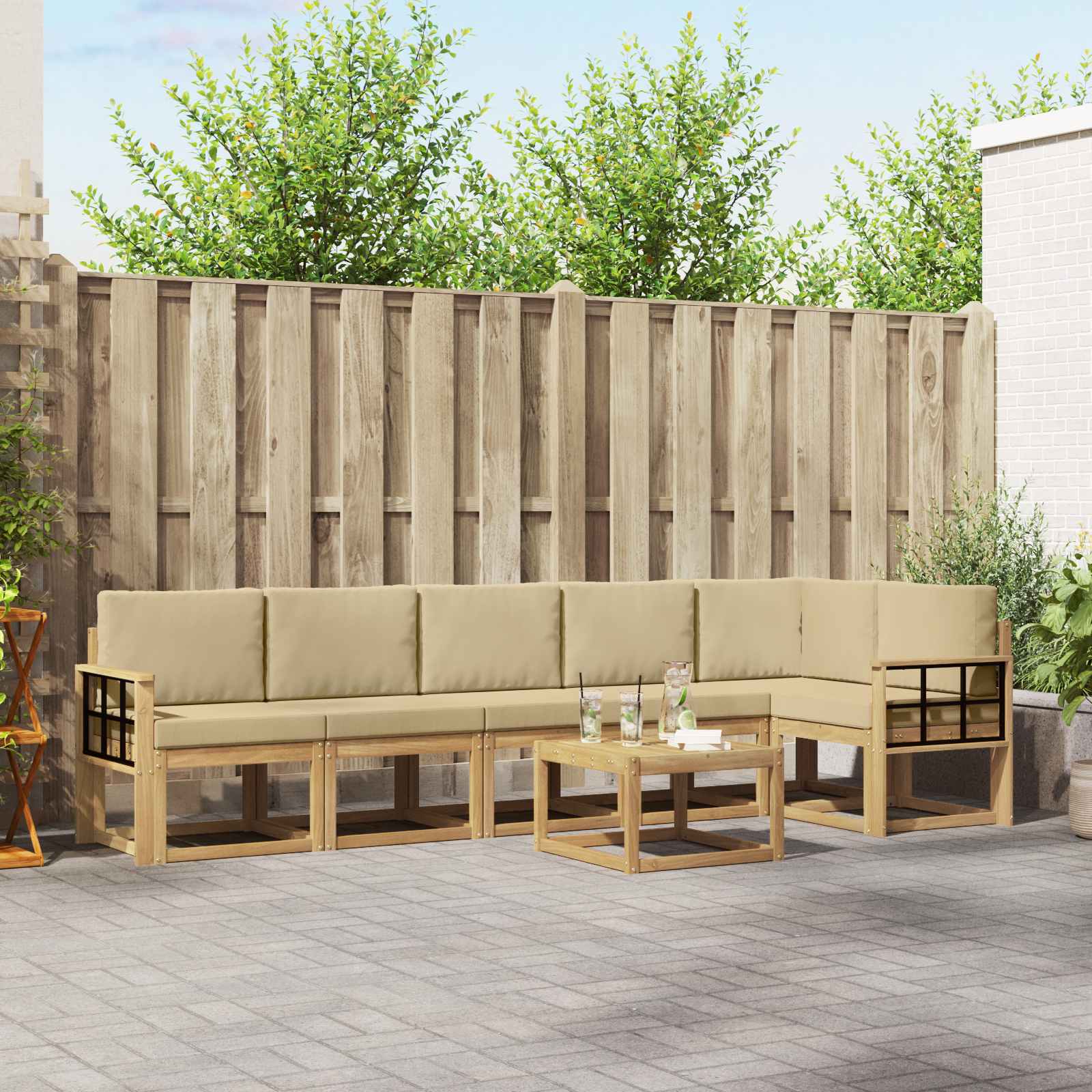 Set vanjskih sofa s jastukom 7 pcs Bijela i bež Poliester