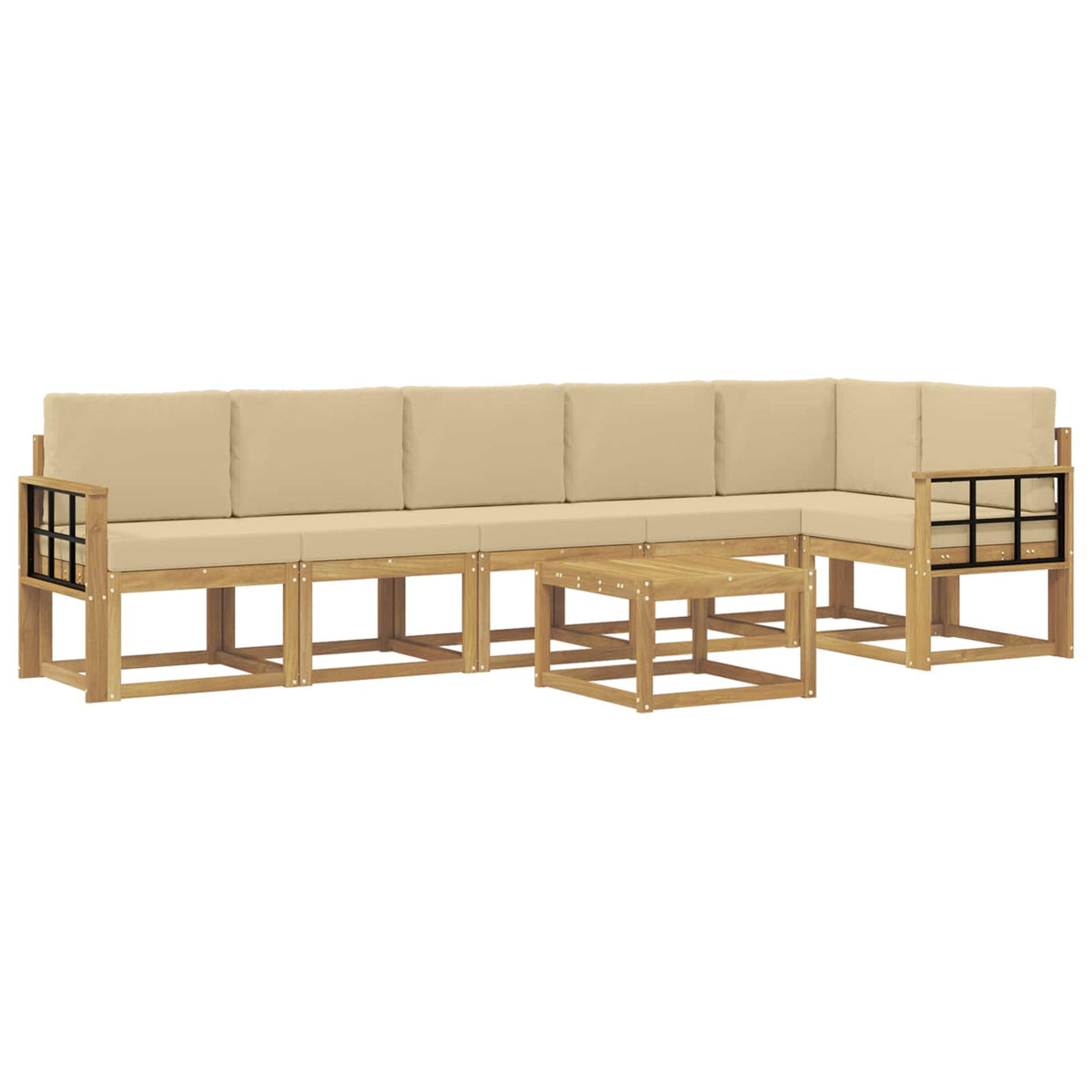 Set vanjskih sofa s jastukom 7 pcs Bijela i bež Poliester