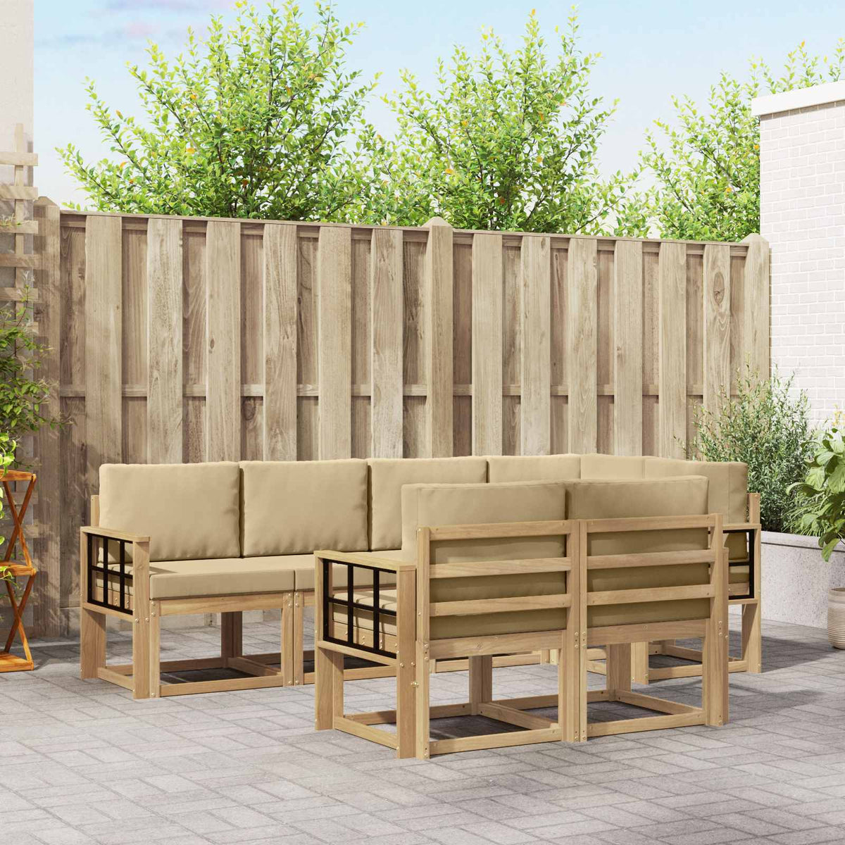 Set vanjskih sofa 7 kom. Bijela i bež Poliester
