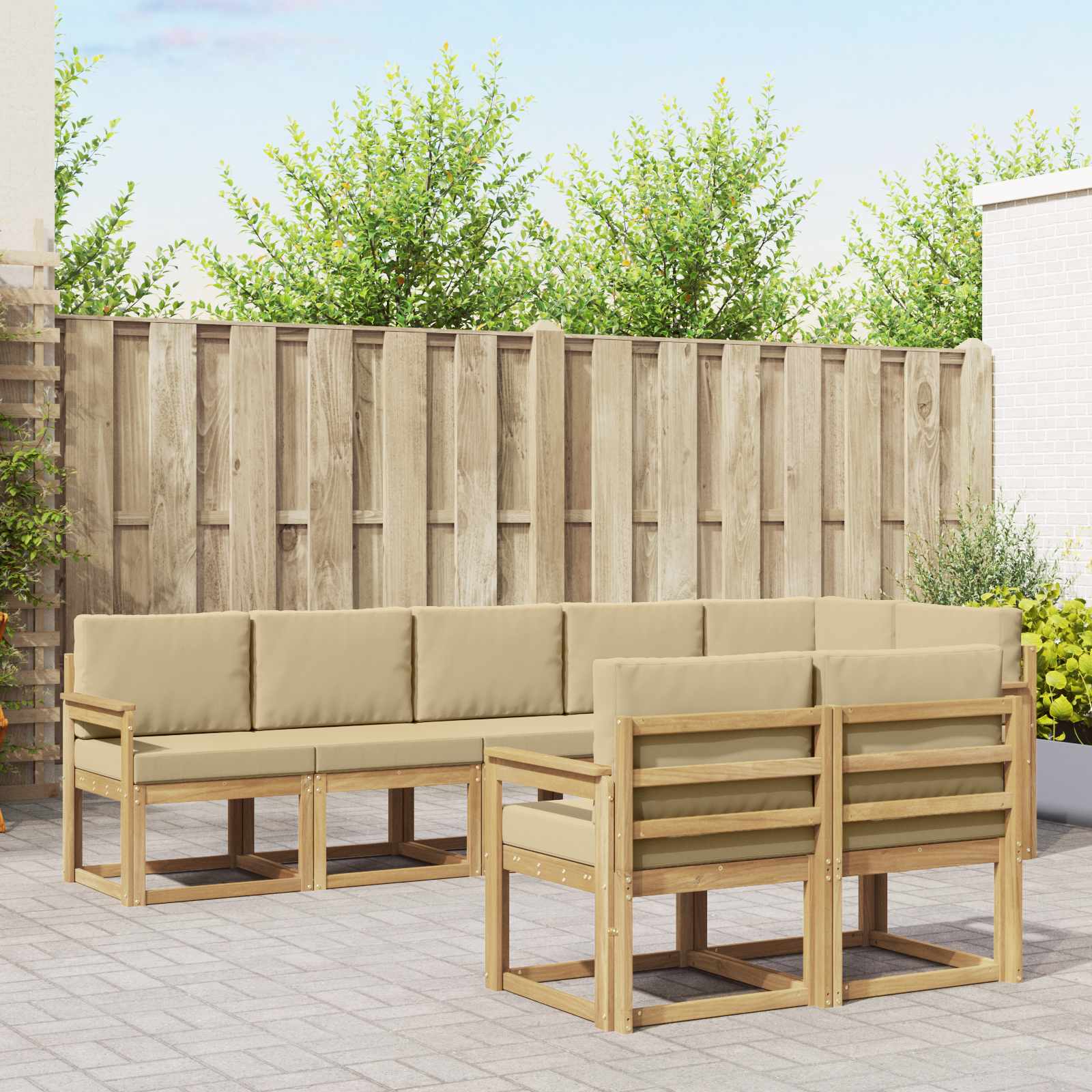 Set vanjskih sofa s jastukom 8 pcs Bijela i bež Poliester