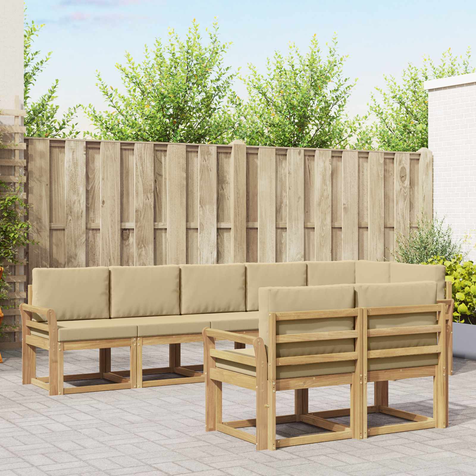 Set vanjskih sofa s jastukom 8 pcs Bijela i bež Poliester