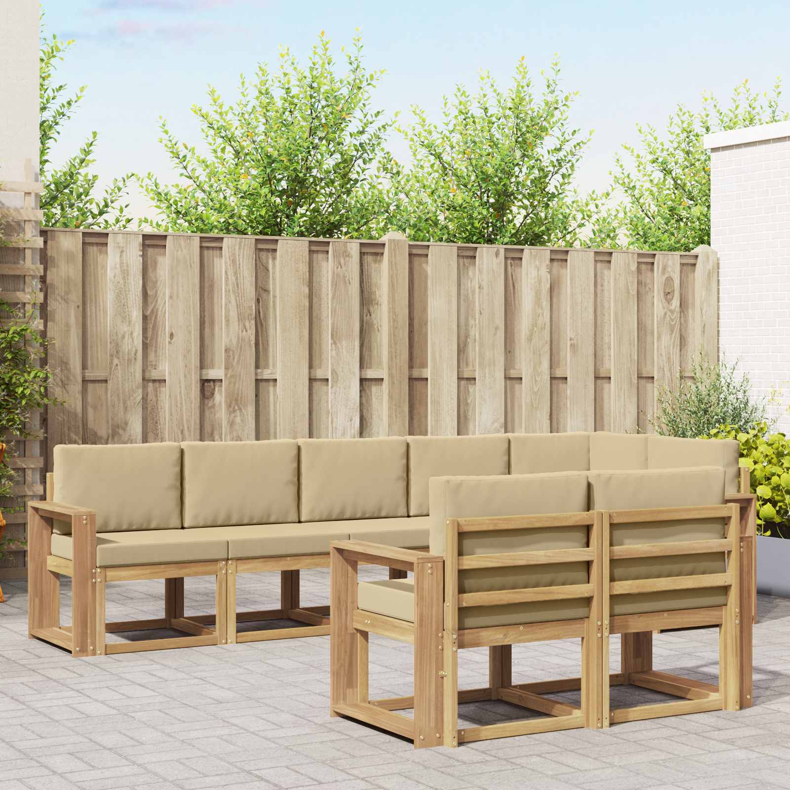 Set vanjskih sofa s jastukom 8 pcs Bijela i bež Poliester