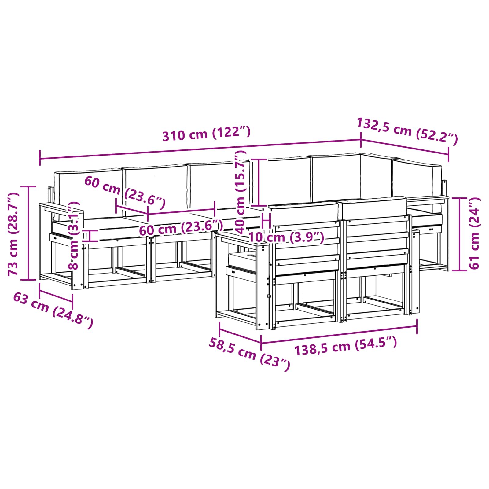 Set vanjskih sofa s jastukom 8 pcs Bijela i bež Poliester