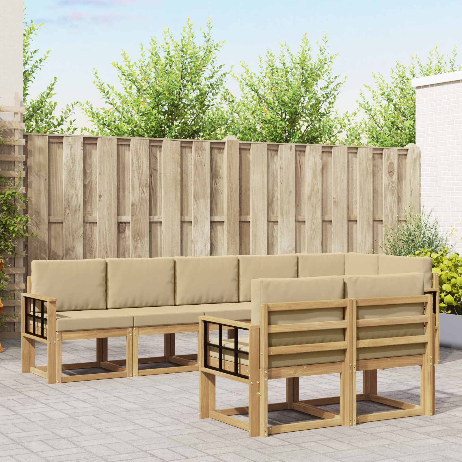 Set vanjskih sofa s jastukom 8 pcs Bijela i bež Poliester