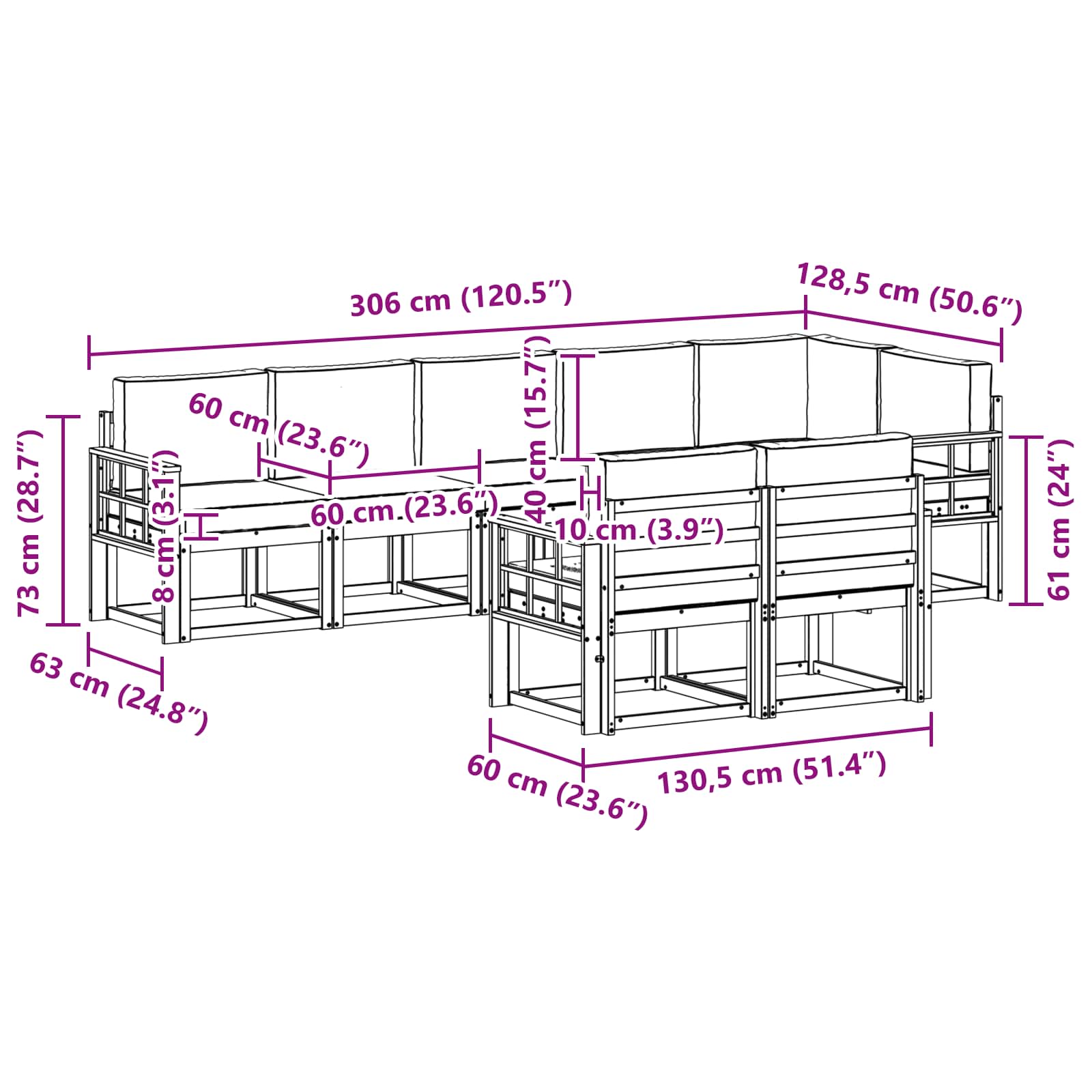 Set vanjskih sofa s jastukom 8 pcs Bijela i bež Poliester