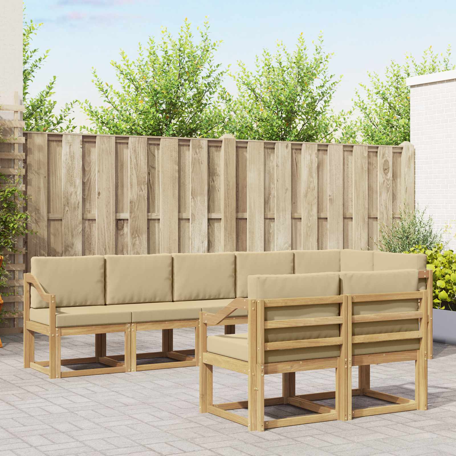 Set vanjskih sofa s jastukom 8 pcs Bijela i bež Poliester