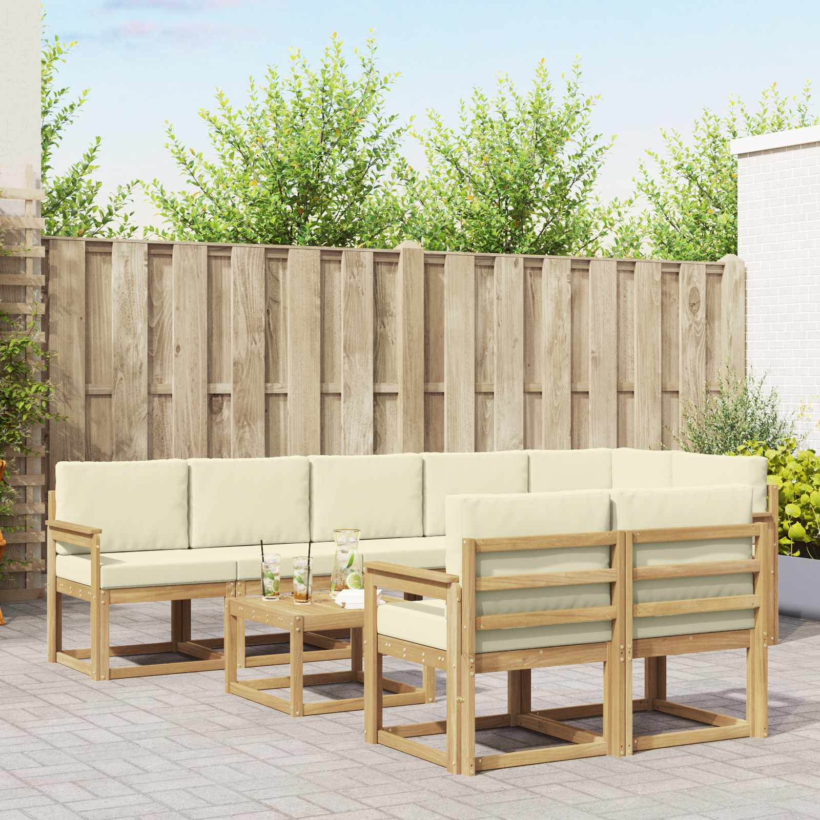 Set vanjskih sofa 9 kom. Bijela i krem Poliester