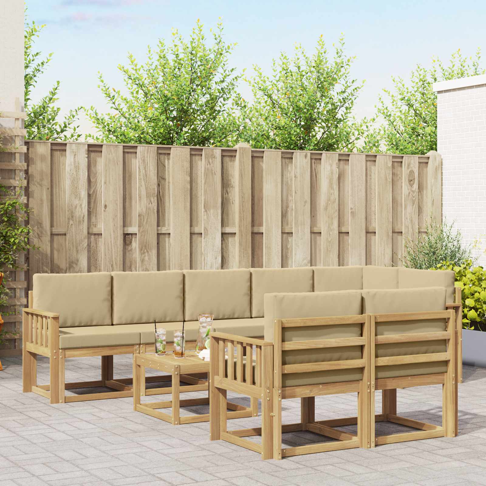 Set vanjskih sofa s jastukom 9 pcs Bijela i bež Poliester