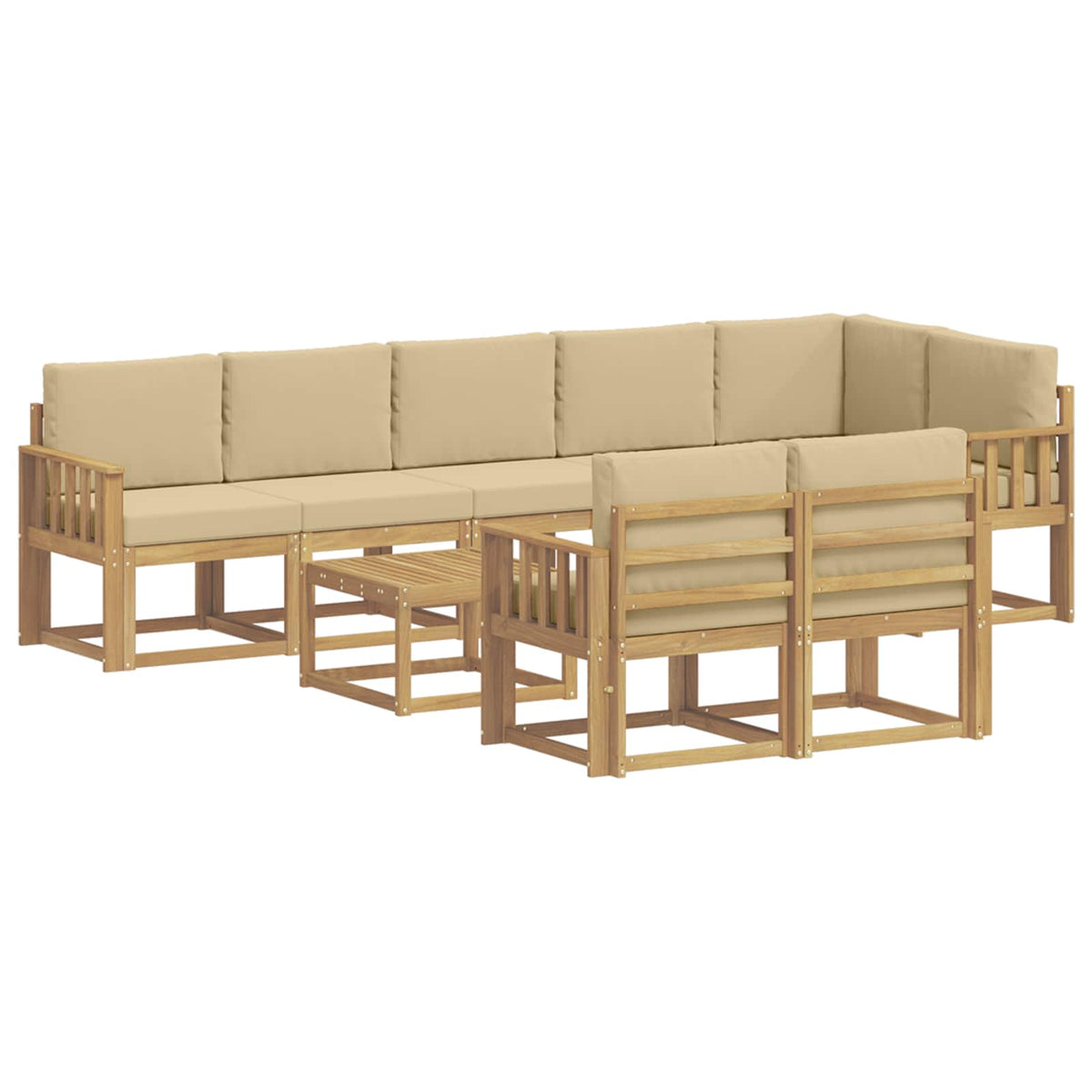 Set vanjskih sofa s jastukom 9 pcs Bijela i bež Poliester