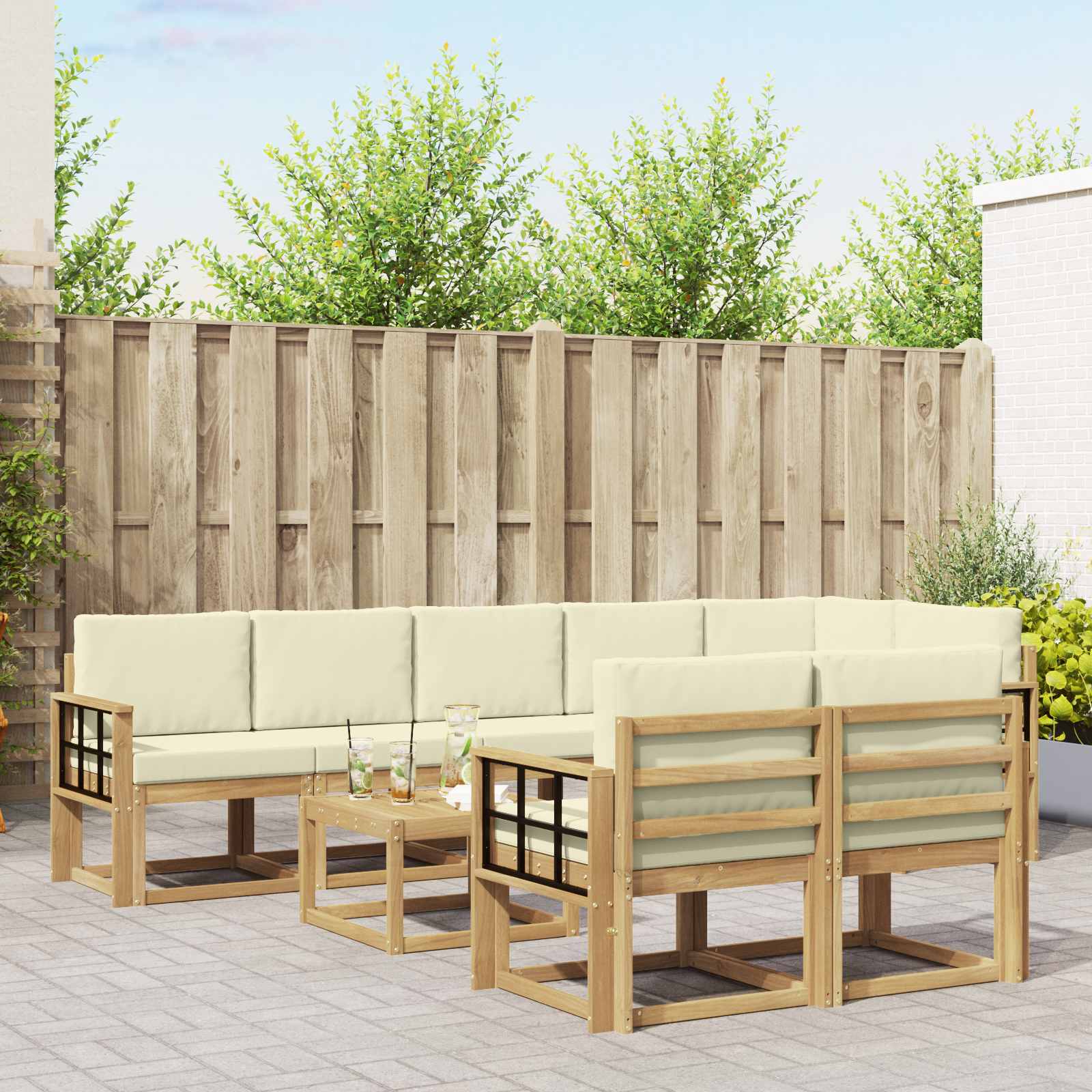 Set vanjskih sofa s jastukom 9 pcs Bijela i krem Poliester